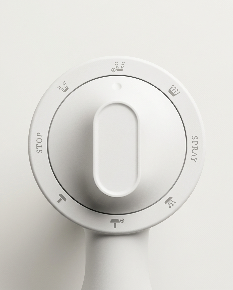 Close-up of the RINZD seven-mode control dial with spray icons